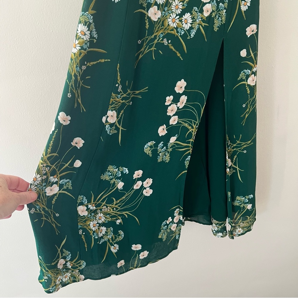 Reformation Juliette Dress Green Floral Midi Tie Spaghetti Straps Size 2 - Picture 4 of 8
